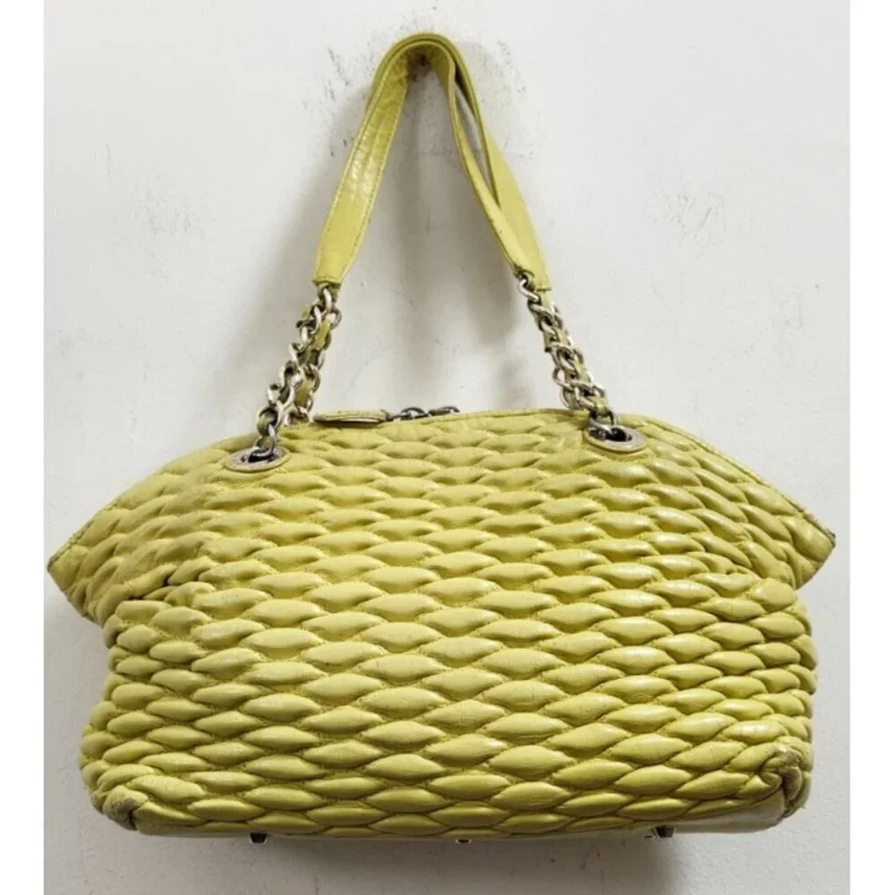 Paolo Masi Italy Woven Leather Tote Bag Yellow Genuine Leather Handbag Italy